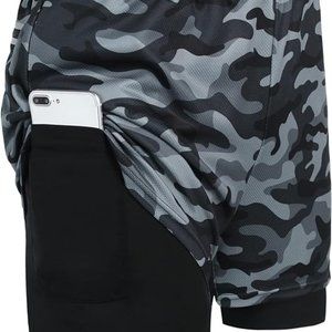 Men's Athletic Shorts Gym Workout Training Short Bodybuilding Running Sport Camo